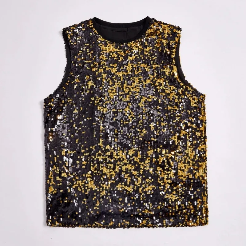 2025 Fashion Pullover Sleeveless Multi-color Sequined T-shirt/vest for Women Urban Street Style Multicolored Women's Tank Top — image 5