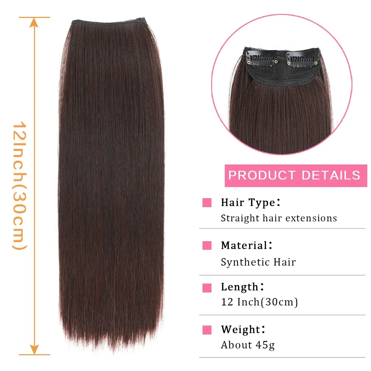 12Inch Synthetic 2 Clips in Straight Hair Extensions Invisible Hair Extensions Synthetic Straight Heat Resistant Fiber Hairpiece — image 4