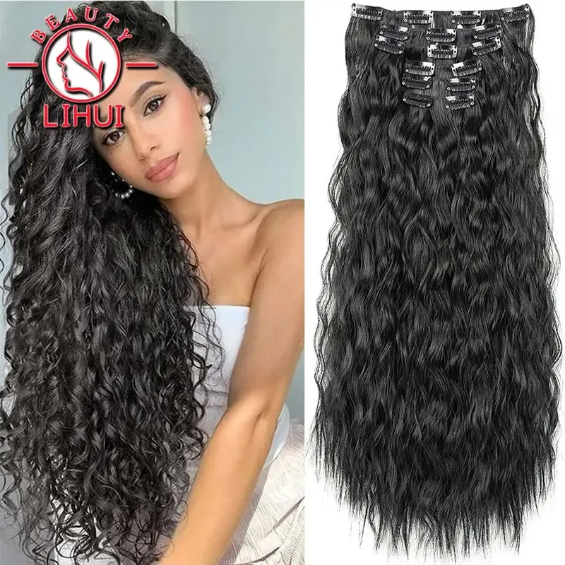 Long Curl Wave Clip In Hair Extensions 6Pcs/Set 16 Clips High Tempreture Synthetic Hairpiece Clip In Hair Extensions 24Inch — image 15