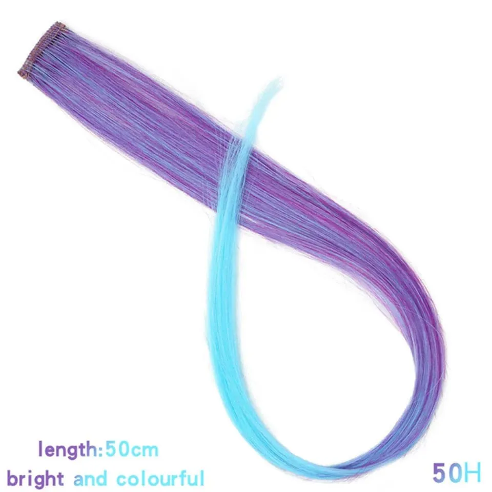 Synthetic Clip In One Pieces Colorful Hair Extensions Curly Synthetic Hair Pieces 18" Long Ombre Hair Pink Purple Red Blue — image 46