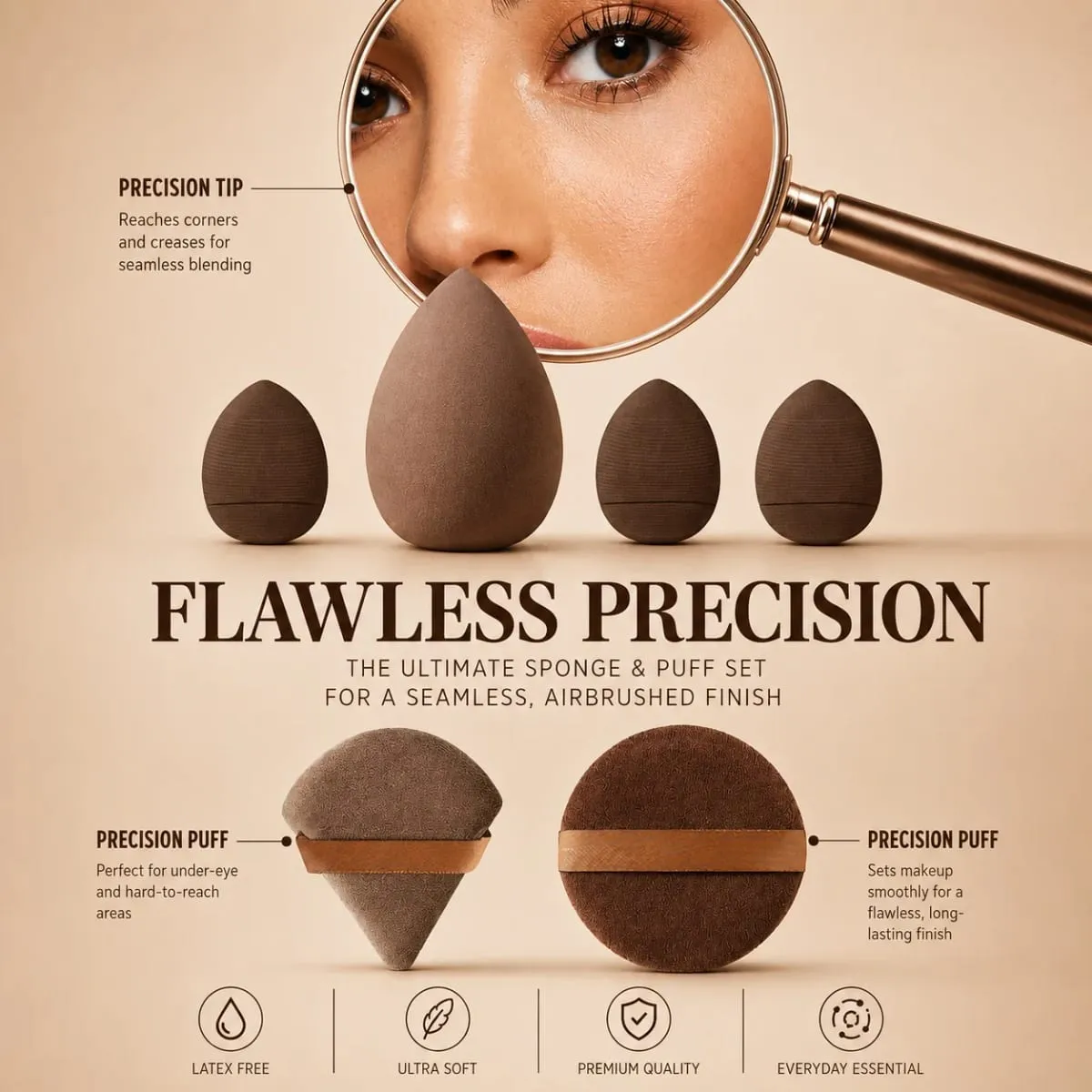 12-delat sminkborsteset med 6 platta och runda borstar och 6 svampar för Foundation Powder Blush och ögonskugga — image 5