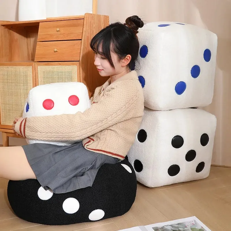 8/25cm Stuffed Mahjong Dice Plush Pillow Soft White Black Back Support Plushie Interactive Indoor Game Instrument Gift — image 7