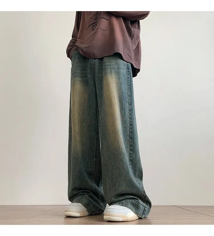 Distressed Vintage Blue Jeans Pants Men Wide-leg Denim Trousers Male Oversize Streetwear Fashion Casual Baggy Straight Jeans — image 8