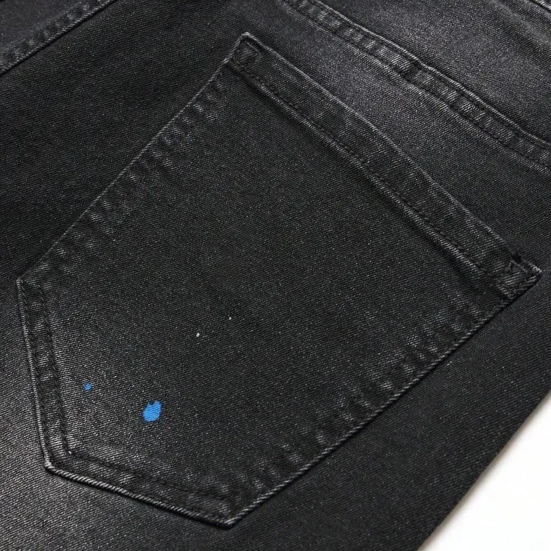 2025 Autumn New Stretch Jeans Fashionable Ripped Patchwork Slim European American Pants Male Paint Dot Hip Hop Denim Trousers — image 6