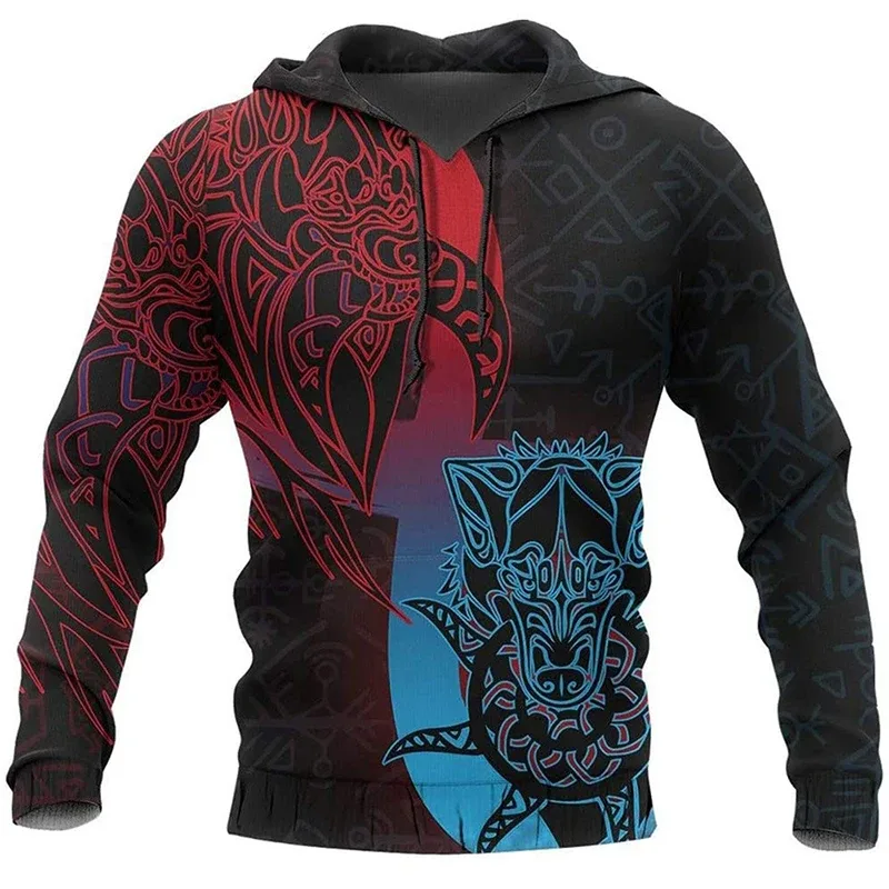 2024 Mens Hoodies Eagle Tattoo Pattern Vikings 3D Printed Fashion Casual Harajuku Hip Hop Autumn And Winter Oversized Sudaderas — image 5