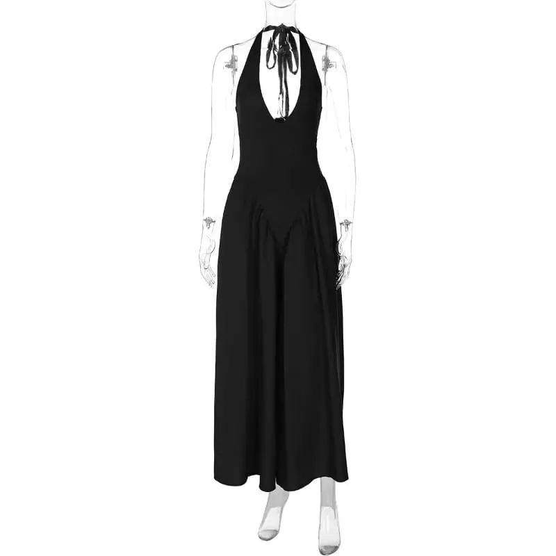 Talenza Backless Deep V Spliced Long Dress Summer Women's Sexy Party Dress Halter New Fashion Slim White Sleeveless Long Dress — image 8