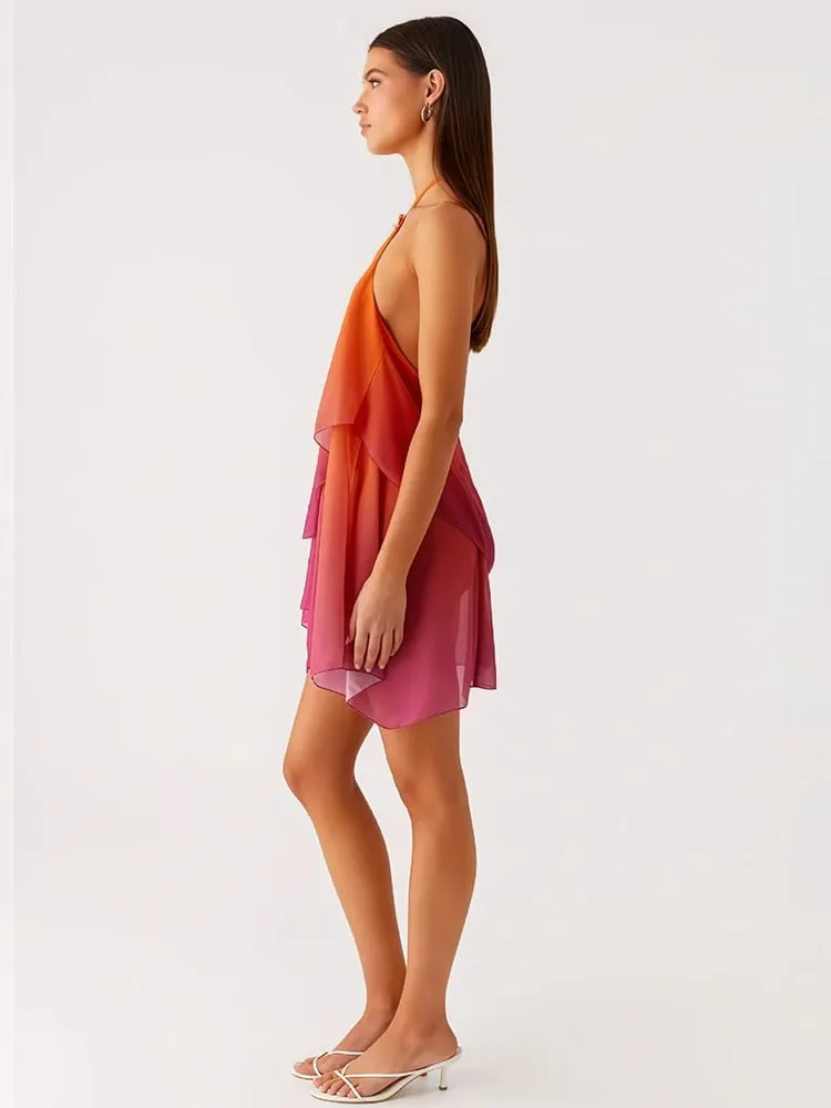Mozision Gradient Halter Backless ชุดมินิเซ็กซี่ผู้หญิงชุด Elegant ตาข่ายซิป Off-ไหล่แขนกุด Club Party Dresses — image 4