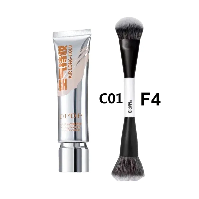 30ml DPDP Long-wear Liquid Foundation + F4 Dual-ended Foundation Makeup Brush Set Long Lasting Coverage Base Cosmetic Applicator