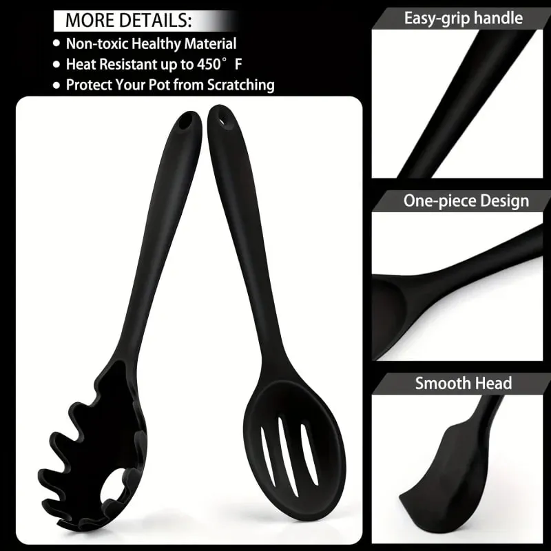 1 /7-Piece Silicone Kitchen Utensil Set - Non-Stick Spatula Spoon Skimmer Pasta Clip & More for Cooking & Baking — image 5