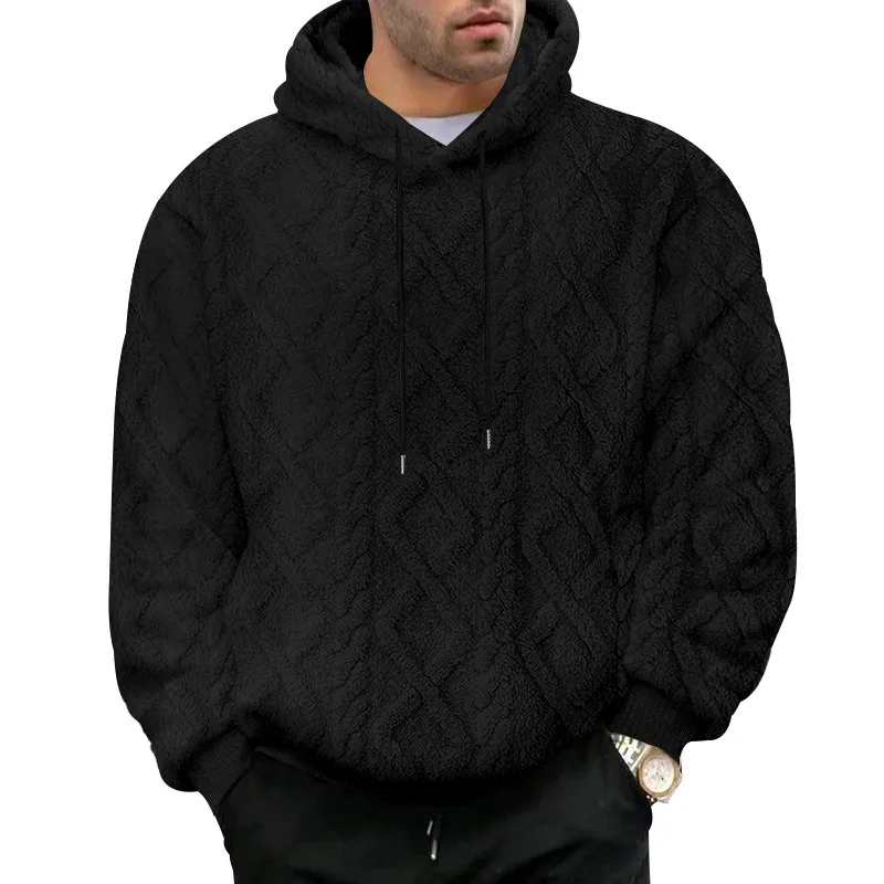 Autumn and Winter Leisure Men's High Street Jacquard Double-Sided Velvet Hooded Sports Trend Pullover Sweater Jacket — image 7