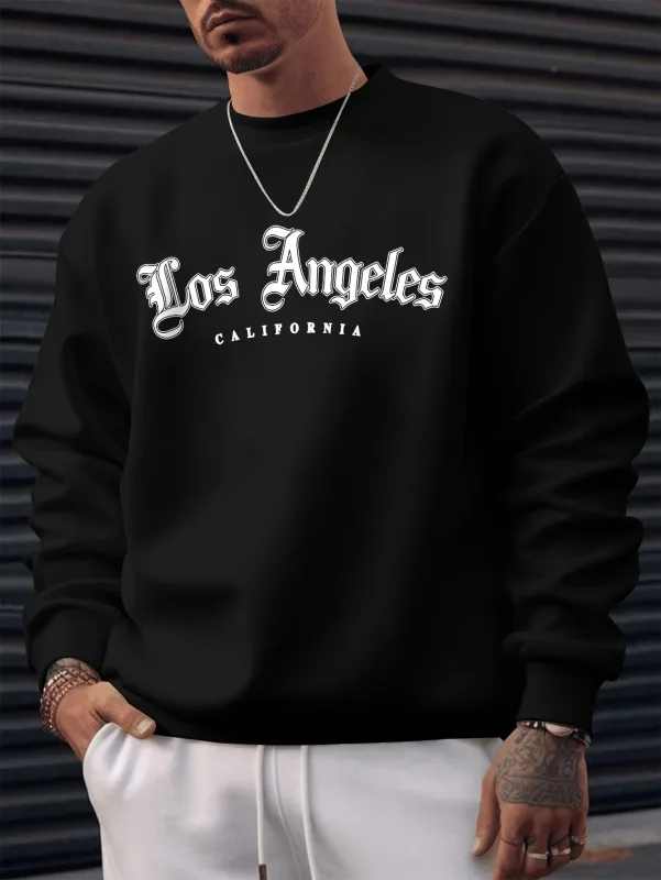Moletom masculino outono e inverno quente casual solto clássico perda anjos estampa manga comprida gola redonda versátil — image 3
