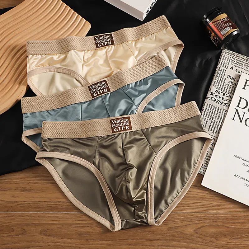 3PCS/Pack Luxury Satin-like Sexy Men's Briefs Smooth Cool Ice Silk Quick-dry Panties 3D Mesh Breathable Crotch Man Undrewear — image 17