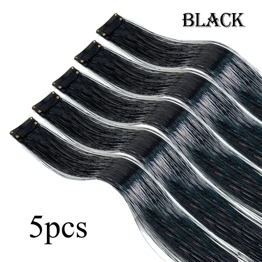 Wholesale 5Pcs/Pack Sparkling Shiny Hair Extensions Clip In Sparkle Shiny Hair Tinsel Rainbow Shiny Sparkle Hair Tinsel Pink/Red