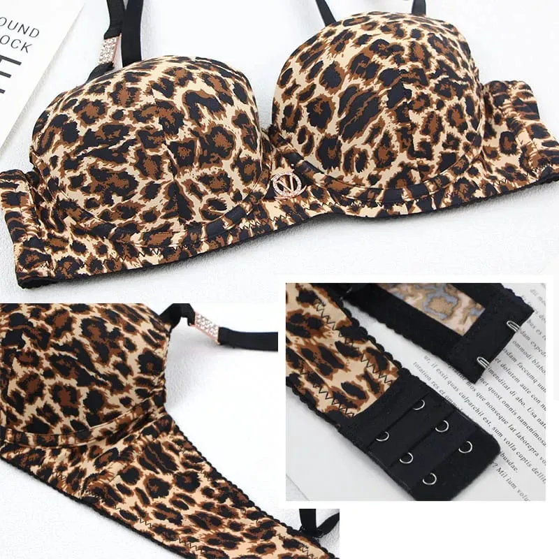 DaiNaFang Two Piece Lace Bra Sets For Women Leopard Print Beautiful Design Underwear Rhinestone Female Lingerie — image 6