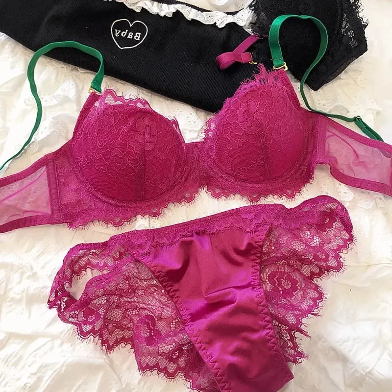 African Dopamine French Lace Underwire Bra Set Push-Up Minimizer Sexy Lingerie for Big Bust Women Thin Soft Cups — image 6