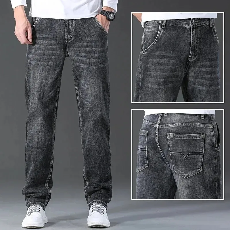 2026 Regular Fit Jeans Classic Style Spring Summer New Men's Light Blue Stretch Denim Fabric Pants Male Brand — image 6