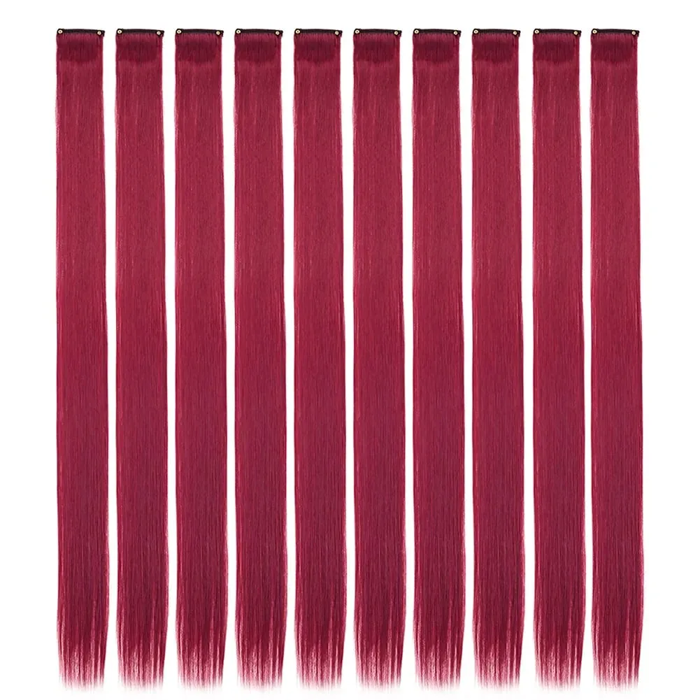 10PCS/Pack Colored Party Highlights Clip in Hair Extensions for Girls 22 Inches Omber colors Straight Hair Synthetic Hairpieces — image 44