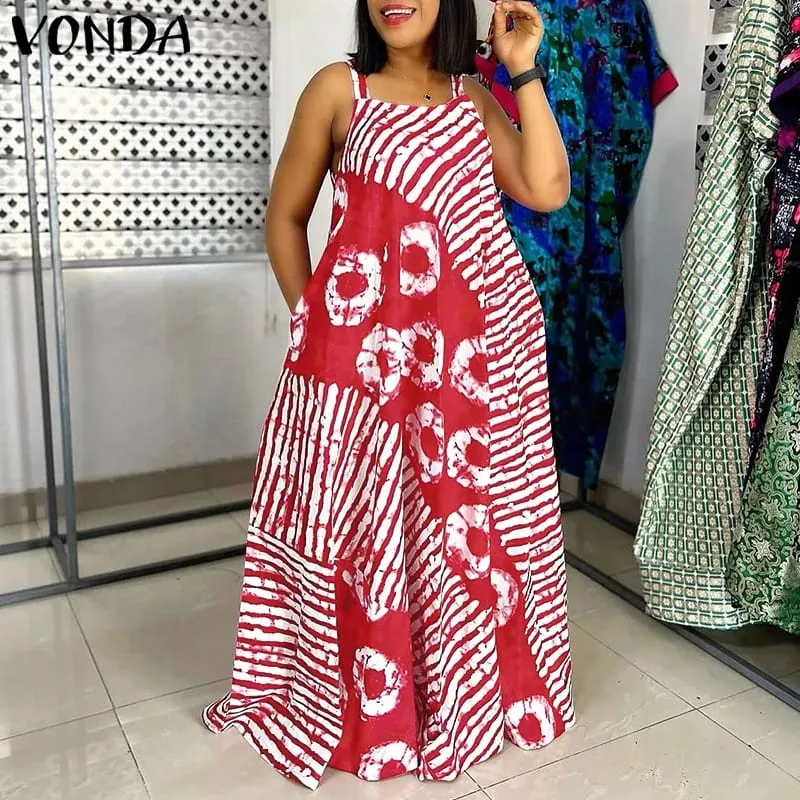 Plus Size 5XL Summer Bohemian Printed Maxi Dresses Sleeveless Party Beach Sundress Tank Long Vestido Casual Holiday Robe — image 2