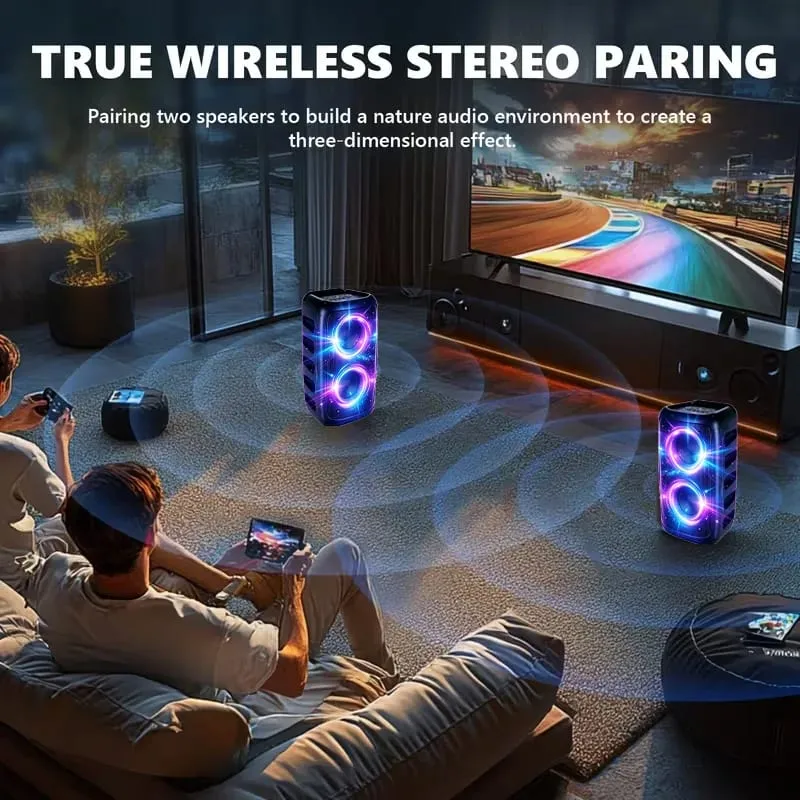 Profesionální velký Bluetooth reproduktor 9900 Hz s mikrofonem Přenosný design s LED osvětlením Subwoofer Party Box Kompatibilní s funkcemi BT/USB/TF/AUX/FM/TWS/MIC/EQ Profesionální karaoke. Ideální dárek k narozeninám Vánoce a Nový rok — image 6