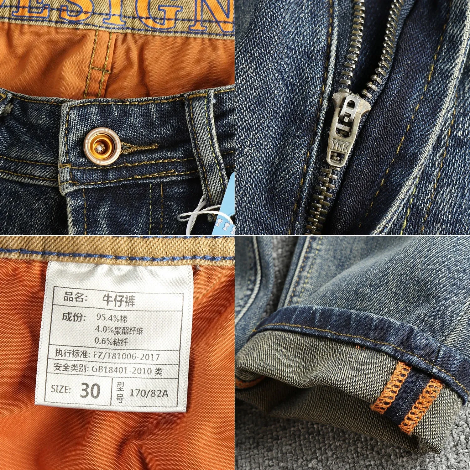 Retro blue wash-fried cat whisker jeans men's high-end custom fabric American fashion brand youth nine-point pants — image 6