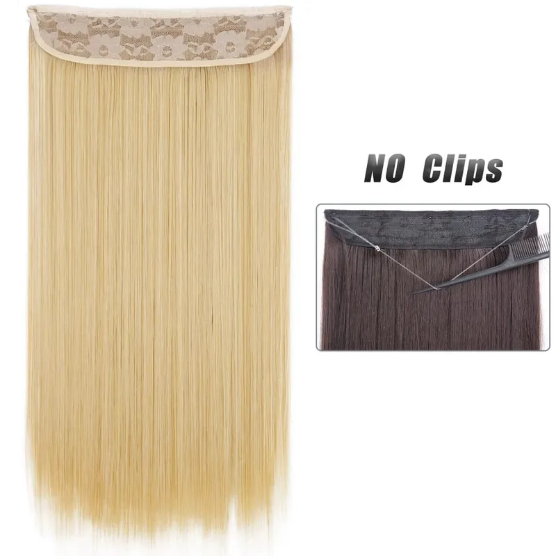 No Clip Natural Hair Extensions Invisible Wire Synthetic Long Straight Black Brown Blonde False Fish Line Hairpiece For Women