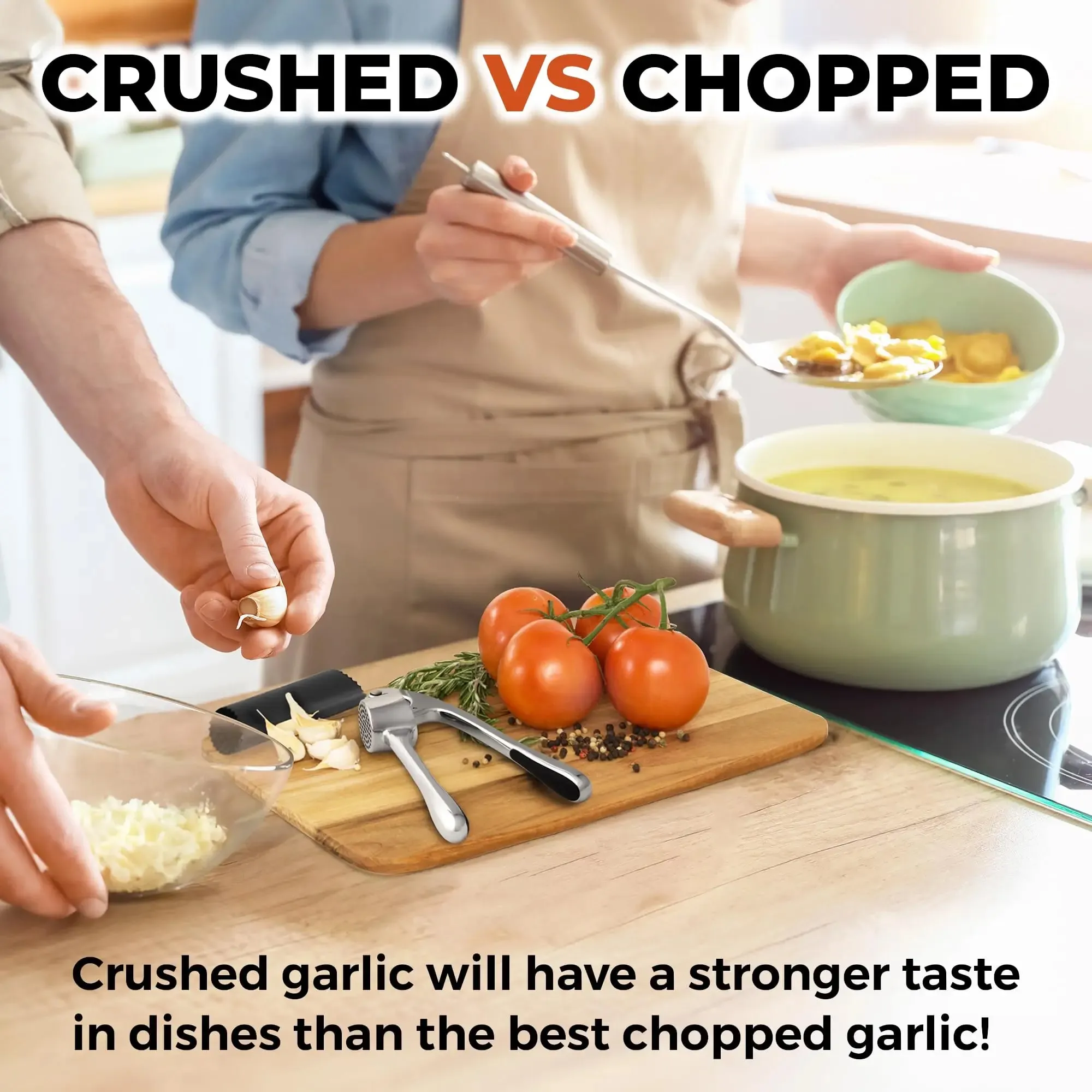 Kitchen Large Premium Garlic Press Set - Bigger Bowl for Bigger Garlic - Rust Proof & Dishwasher Safe Garlic Mincer Tool — image 6