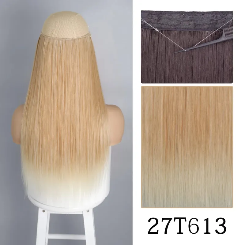 Synthetic Long Straight No Clip One Piece Hair Extension Natural Adjustable Line False Hairpiece For Women