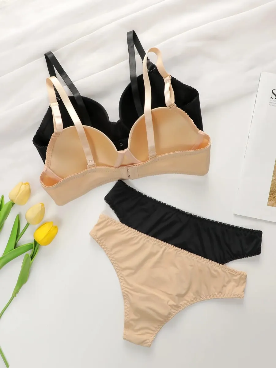 2sets Solid Underwire Lingerie Set Women Push Up Bra With Steel Ring Fashion Women Underwear Panty Everyday Bras Sets J2611