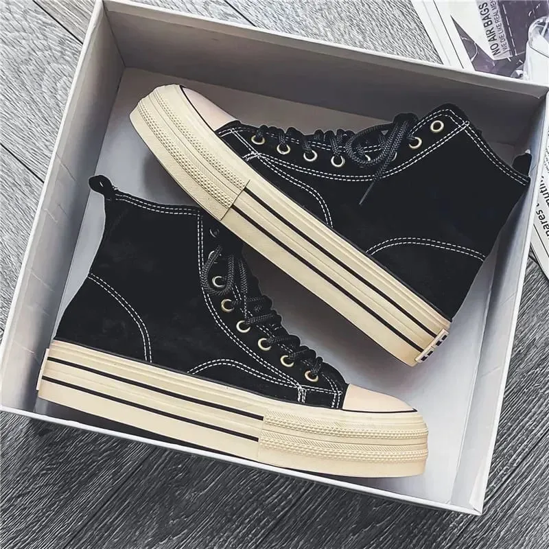2025 High Top Men's Vulcanized Shoes Platform Casual Outdoor Leather Board Shoes Male Walking Shoes Zapatillas Hombre 36 44