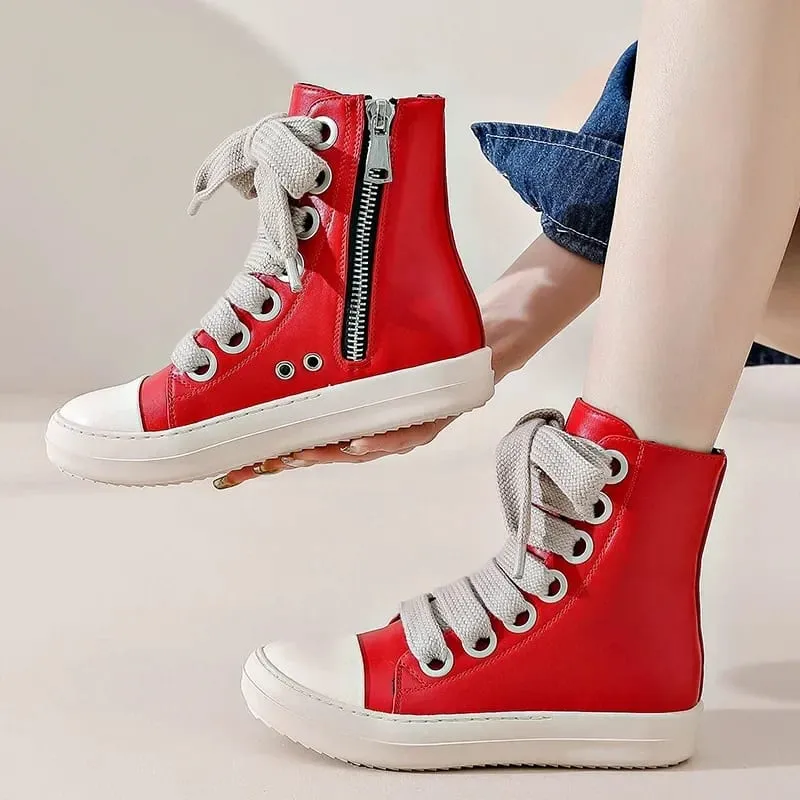 Man High-top Shoes Flat Platform Leather Men's Sneakers Luxury Designer Street Woman Canvas Shoes Casual Lace Up Ankle Boots — image 4