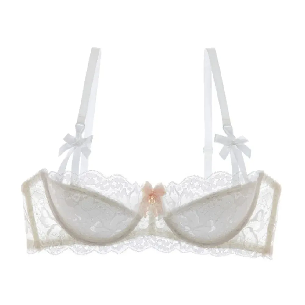 セクシー French Lace Half Cup Bra Set Bow Shoulder Strap Thin Large Bust Minimizer Pure Desire Lingerie For Teen Girls Daily Outfit — image 2
