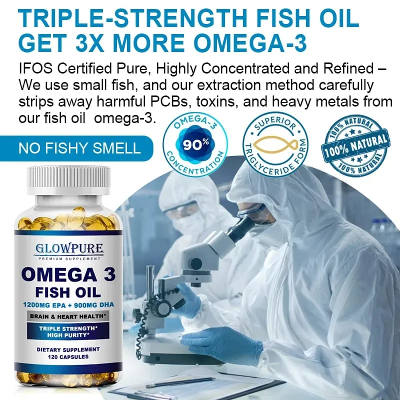 Fish Oil OMEGA-3 for Brain Cognitive Function and Memory Anti-Inflammation Antioxidant Joint Health - Rich In DHA And EPA