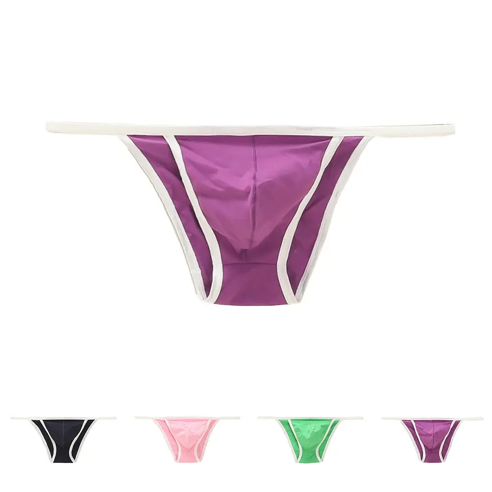 Men Sexy Briefs Cotton Low Rise Breathable String Bikini Contoured Pouch Bulge Jersey Color Erotic Slim Fit Thin T-back Thong — image 6