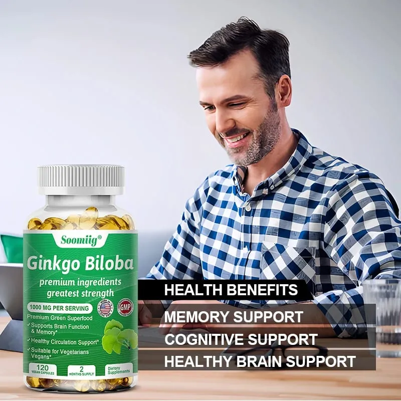 Ginkgo Biloba 1000mg with Vitamin B Zinc Helps Maintain Memory & Cognition Herbal Dietary Supplement Gluten Free & Non-GMO — image 2