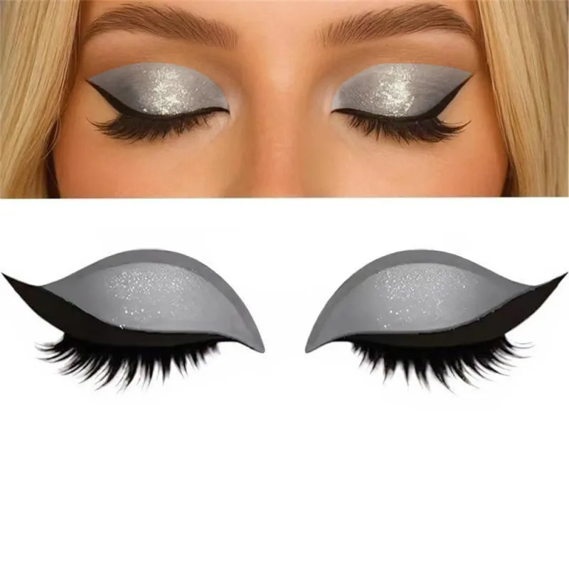 Reusable 1 Pair Lazy Eye Shadow Eyelash Patch 2-In-1 Eye Makeup Sticker With False Lashes & Shadow Waterproof Cosmetic Tools