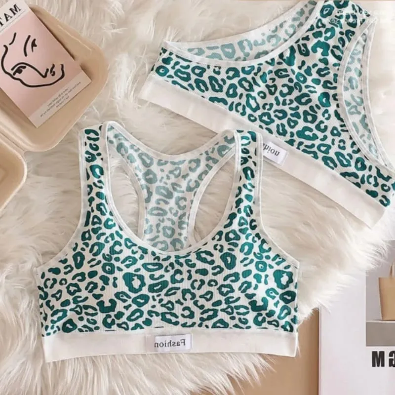 Set Bra Mulus Bra Nirkabel Bentuk Y Macan Tutul Wanita Celana Dalam Pinggang Rendah Pakaian Dalam Seksi Set Pakaian Dalam Wanita Bra Olahraga