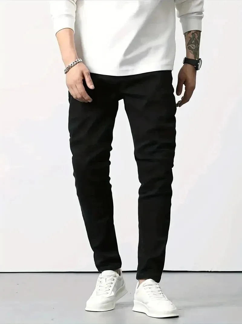 Men's New Slim Fit Stretch Cotton Jeans Ripped Casual Black Blue Denim Pencil Pants for Everyday Social Wear — image 5