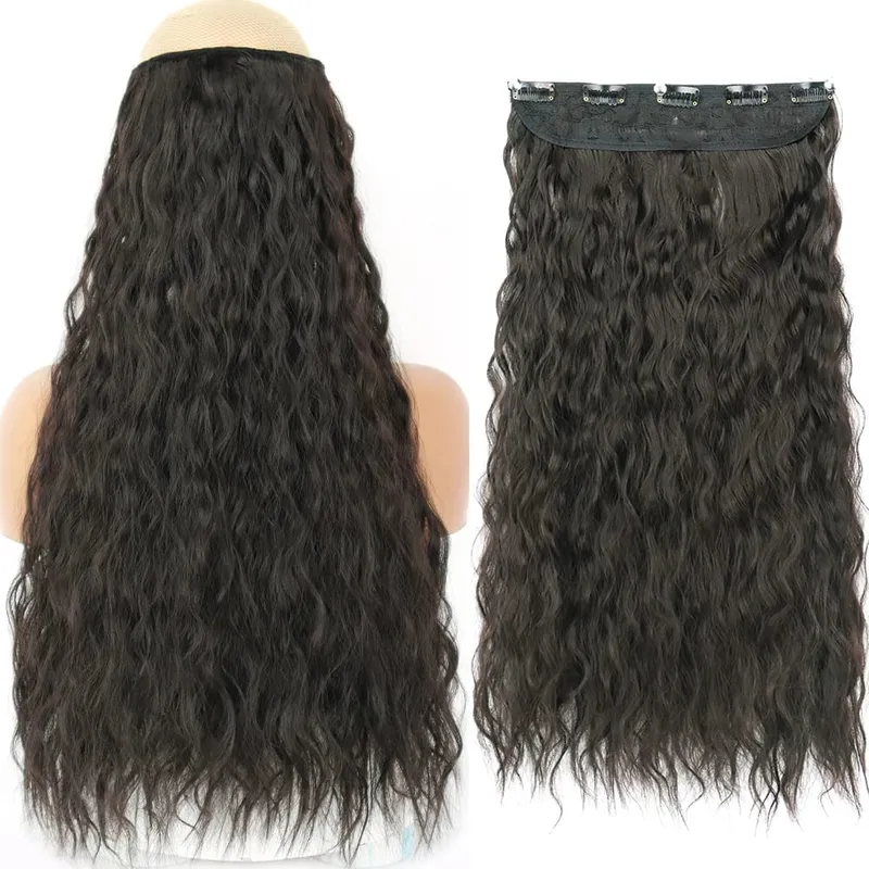 32inch Synthetic Hair Extensions One Piece 5 Clips Long Straight High Temperature Fiber Black Brown Hairpiece — image 31