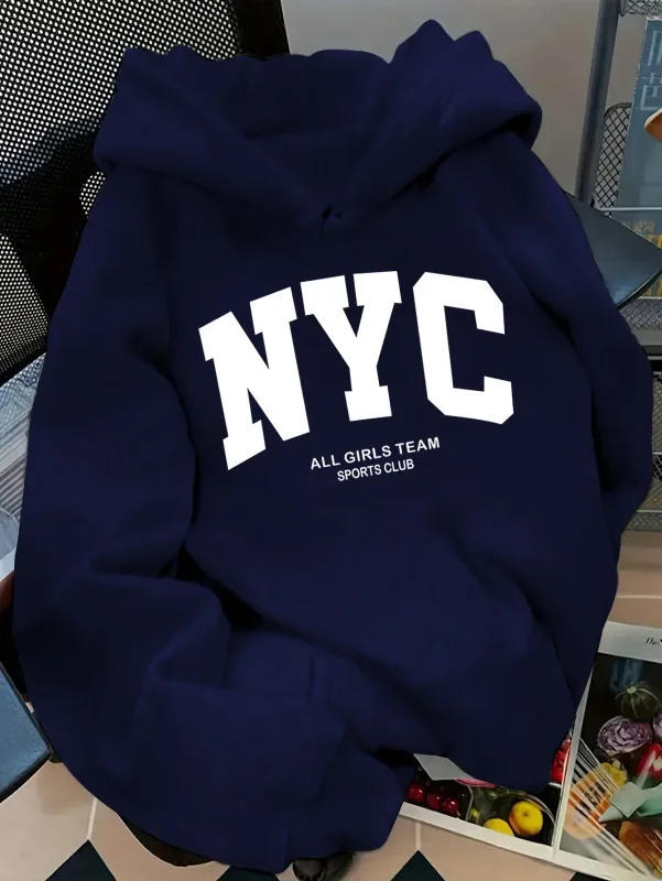 Neu: Herbst/Winter Bequemer marineblauer New York Team Kapuzenpullover - Langärmeliger Street-Style-Kapuzenpullover für Paare mit PoC