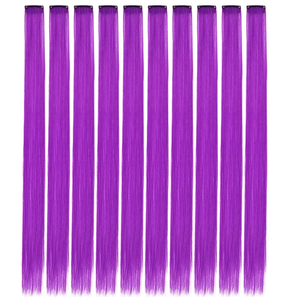 10PCS/Pack Colored Party Highlights Clip in Hair Extensions for Girls 22 Inches Omber colors Straight Hair Synthetic Hairpieces — image 31