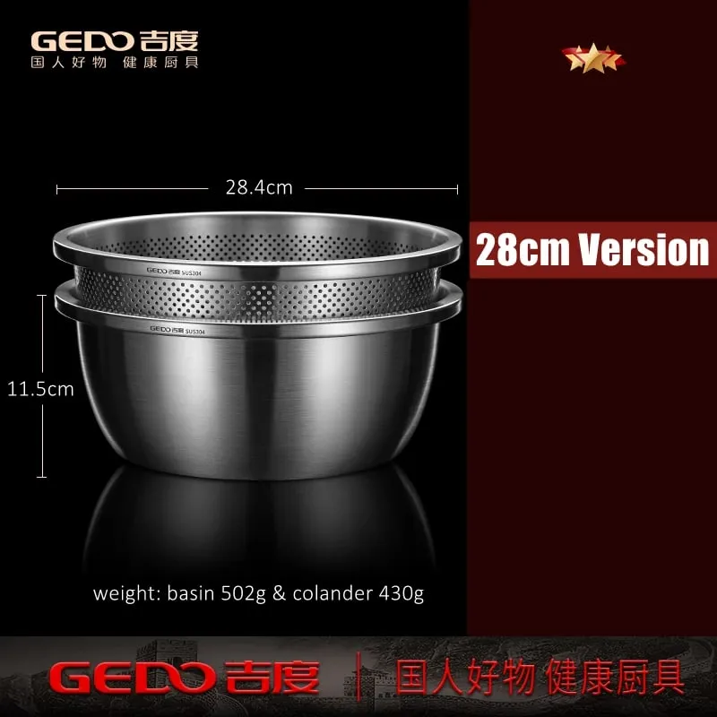 LFGB Certification 304 Stainless Steel Kitchen Washer Integrated Molding Ultra Thick Fruit Washer with 2mm Fine Pores Colander — image 10