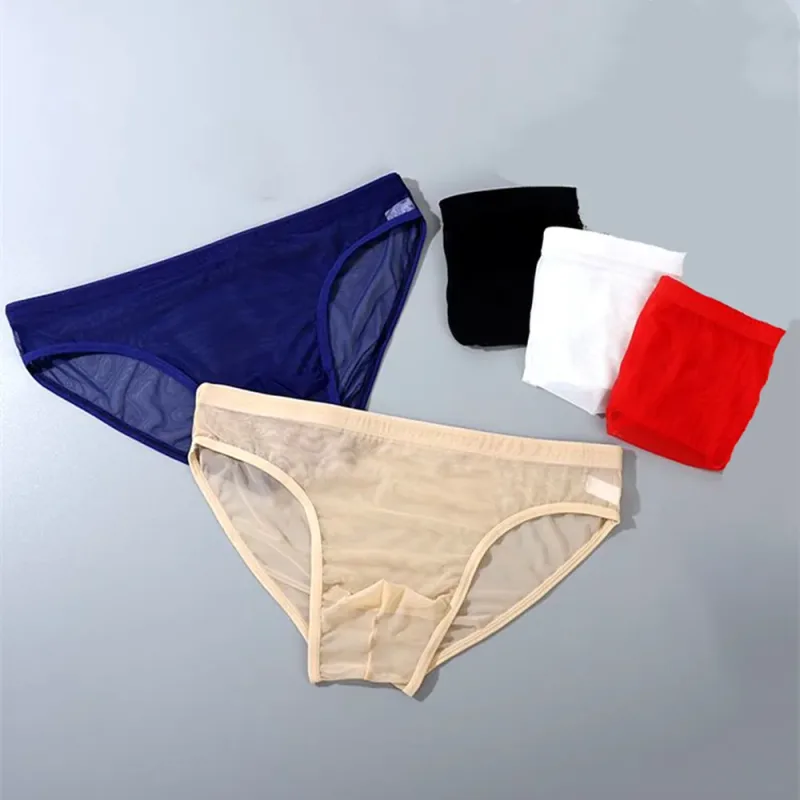 1-2 Pcs Men's Briefs Seamless Transparent Ultra-thin Underpants Breathable Mesh Sexy Male Panties Elastic Underwear Shorts Panty — image 1