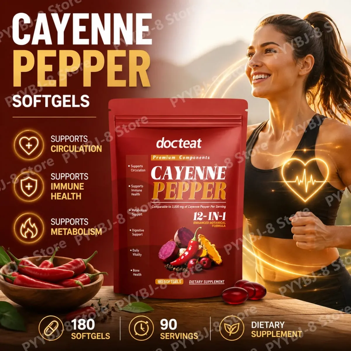 Cayenne Pepper Softgels with Chili Pepper Seed Oil Berberine and Vitamin E Support Normal Digestive Etabolism & Immune Health — image 2
