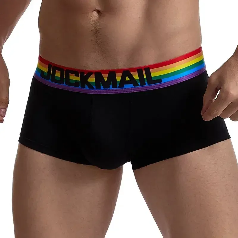 Cueca boxer masculina com cinto de arco-íris, cueca boxer masculina de algodão, roupa íntima respirável, cueca boxer macia branca