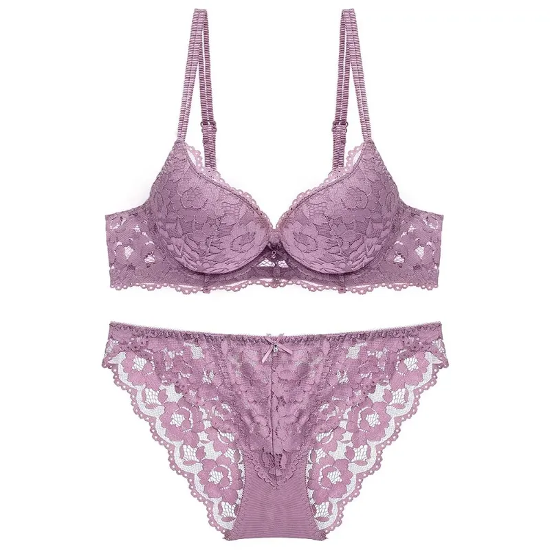Comfortable Mesh Lace Flower Bra Low Waist Bowknot Push Up Bra Women Non Slip Lingerie Seamless Underwear Set Girl — image 11