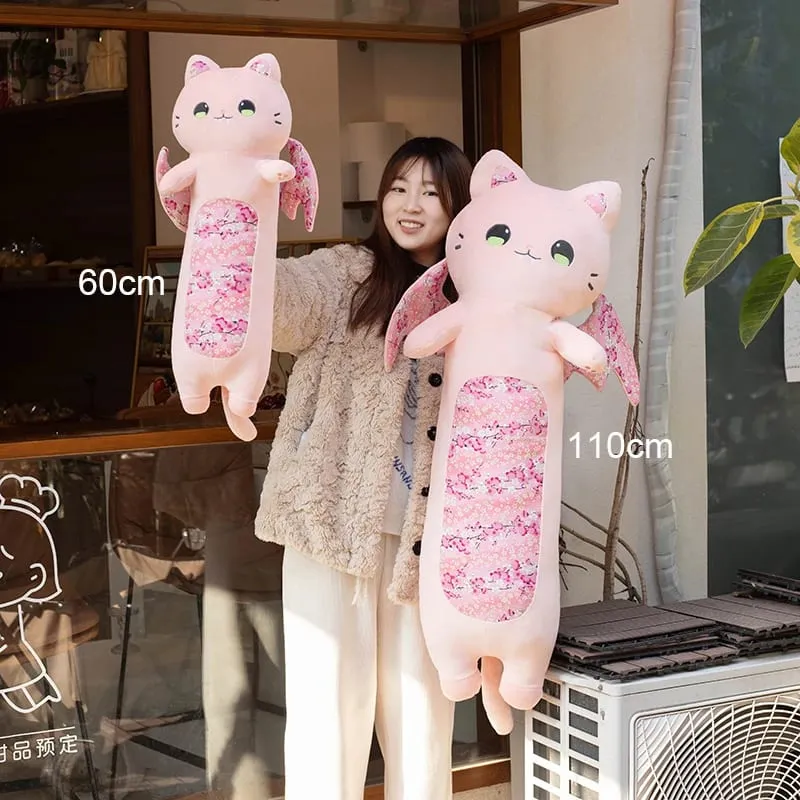 60cm Cute Cat Body Pillows Cherry Blossom Cat with Bat Wing Plush Toys Kawaii Soft Sleeping Pillow Cushion Girl Birthday Gift — image 4