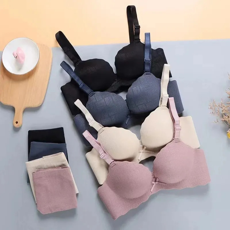 Small Breasts Show Big Underwear Deep V Push-ups No Steel Ring Flat Chest Special Bra Thickened Push-up Bra Set — image 3