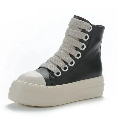 Man High-top Shoes Flat Platform Leather Men's Sneakers Luxury Designer Street Woman Canvas Shoes Casual Lace Up Ankle Boots — image 10
