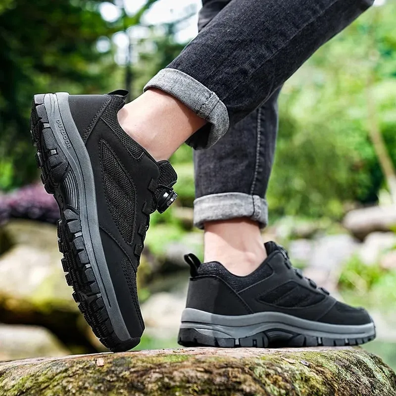 Male Sneakers Stylish Rotating Buckle Hiking Boots Solid Color Comfortable Non-slip Sporty Shoes Plus Size Men Shoes Leather — image 5