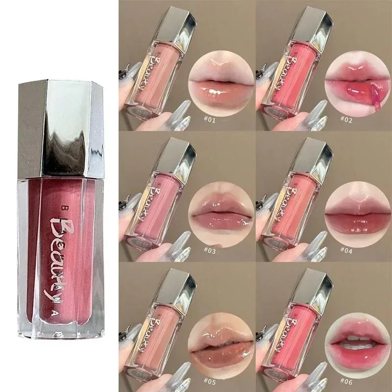 Gelo transparente marrom brilho labial hidratante batom líquido brilhante nude água luz espelho de vidro maquiagem de longa duração — image 7